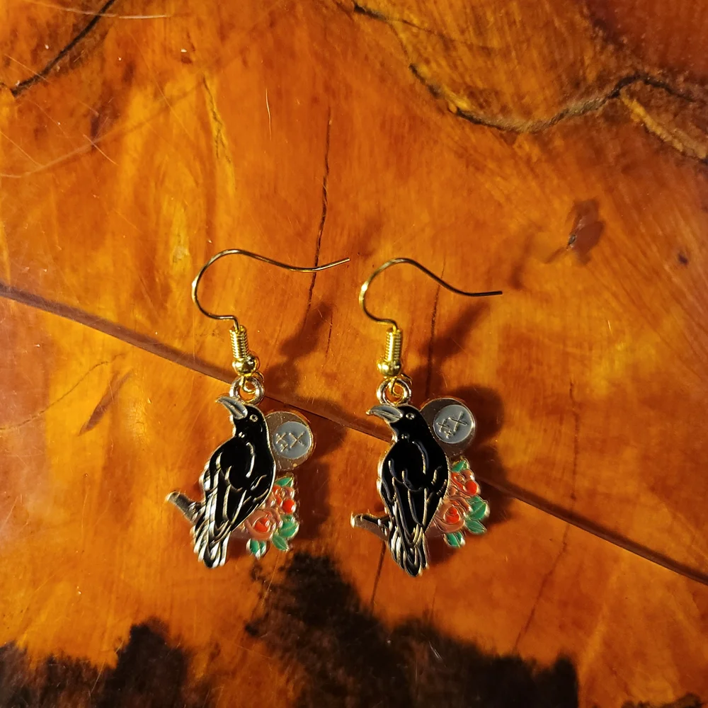 Celestial floral Crow Earrings - Picture 4 of 4